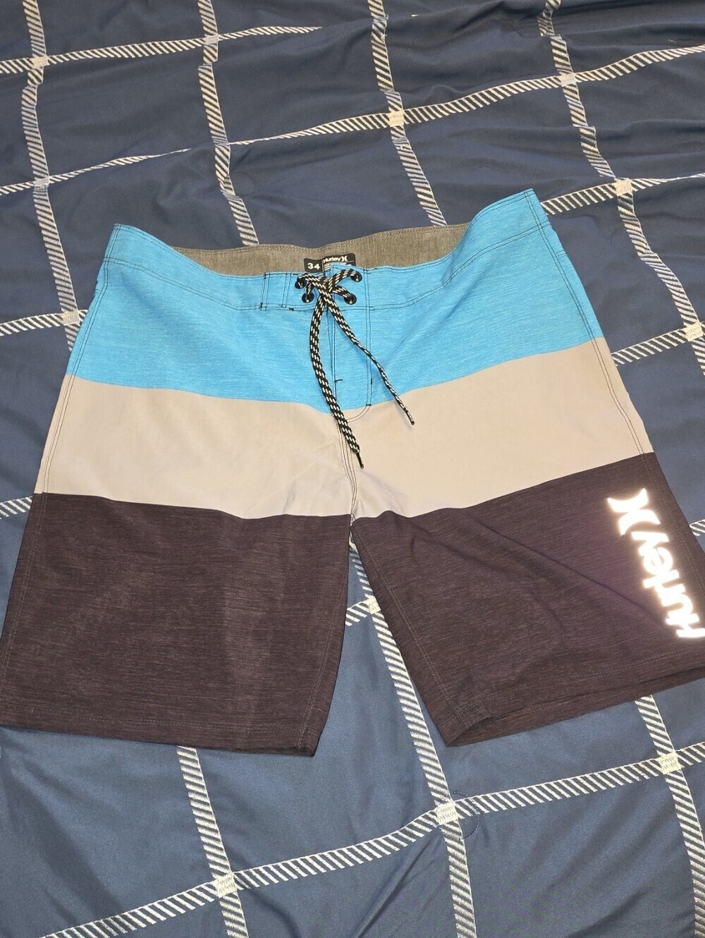 Hurley Men’s Blue Gray Black Block Stripe Boardshorts